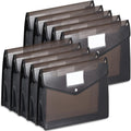 10 Pieces Plastic File Folders Envelope Expanding File Wallet Organizer Documents Folder with Snap Closure and Pocket B4 Waterproof Transparent Pouch for School Office (Black,Horizontal)