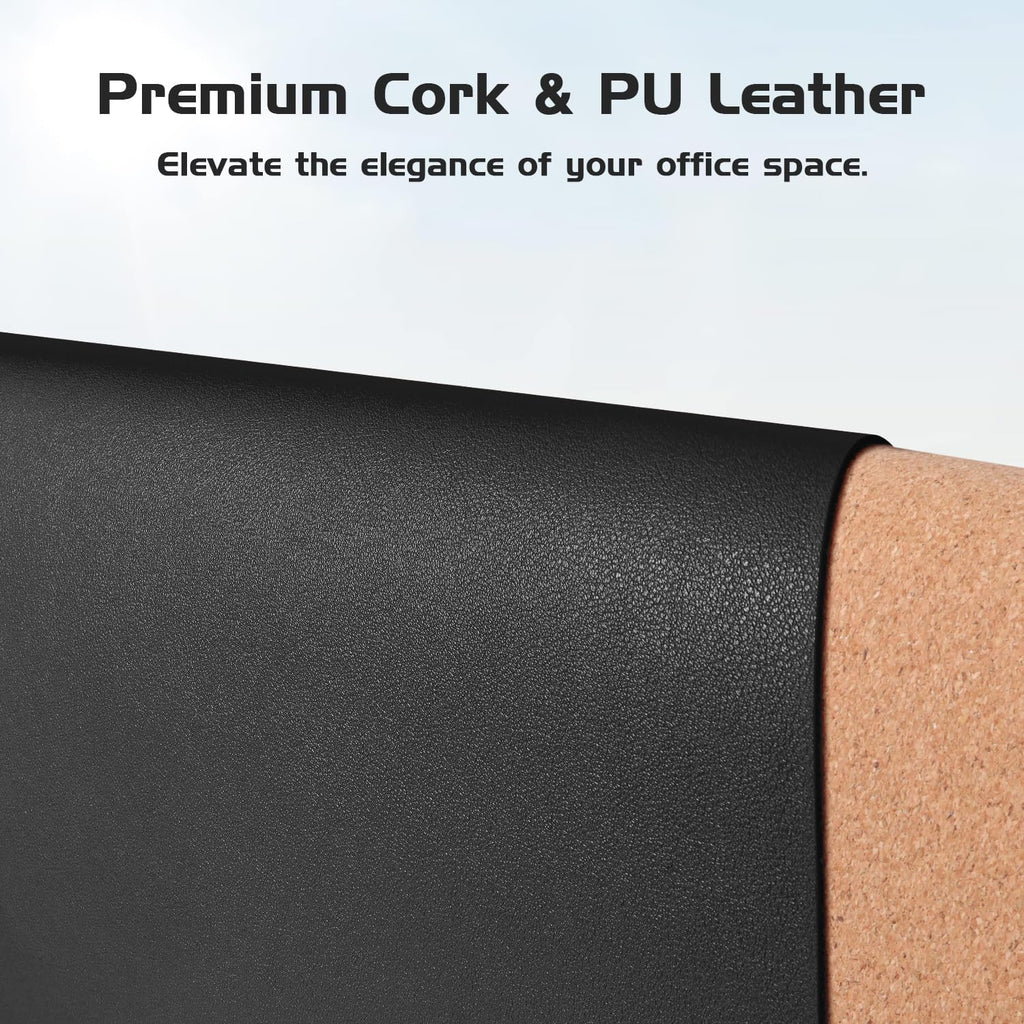 Aothia Dual-Sided Desk Pad - 37.8x17 inches Leather Desk Mat, Natural Cork Desk Pad Protector, Large Mouse Pad for Desk, Waterproof Desk Blotter Pad, Desk Writing Pad for Office Work/Home, Black