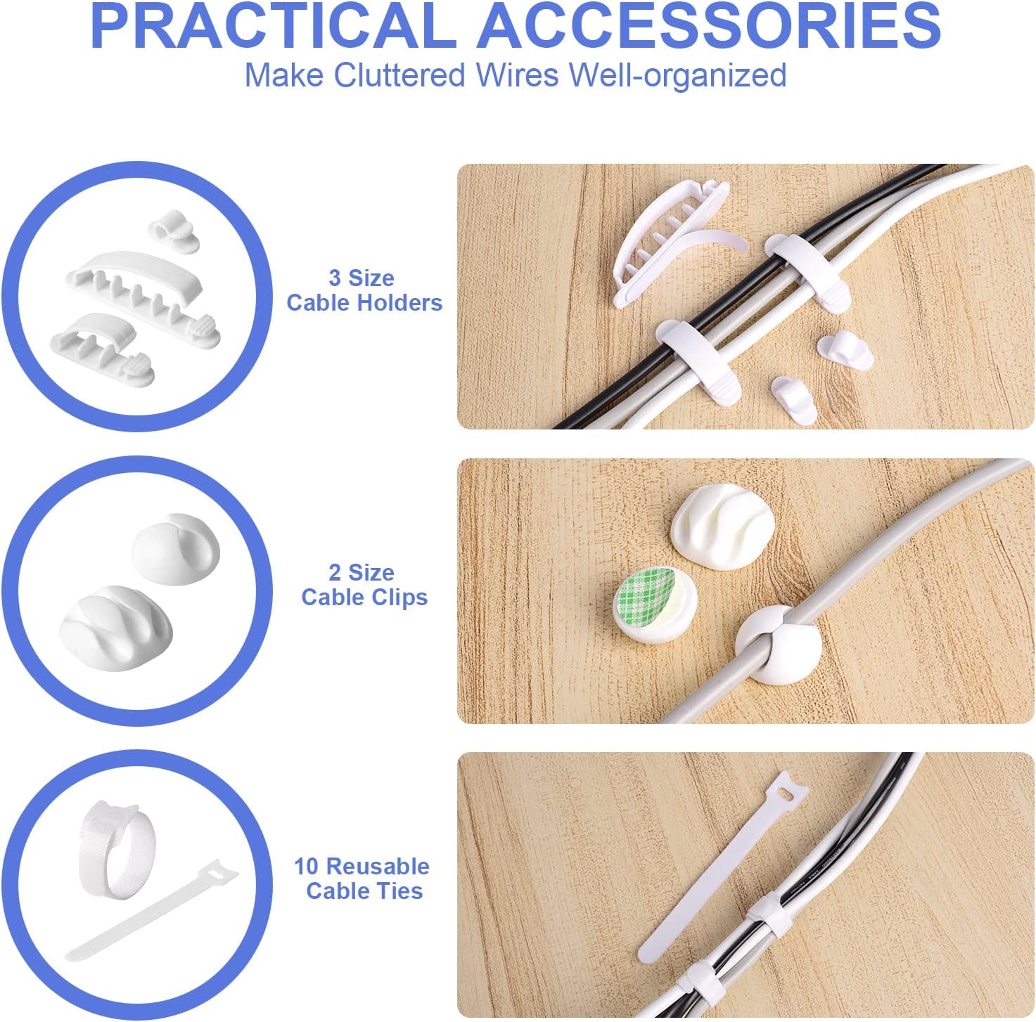 Chouky Cable Organizer Box Set of Three, Power Cover Cord Holder Surge Protector for Desk (White)