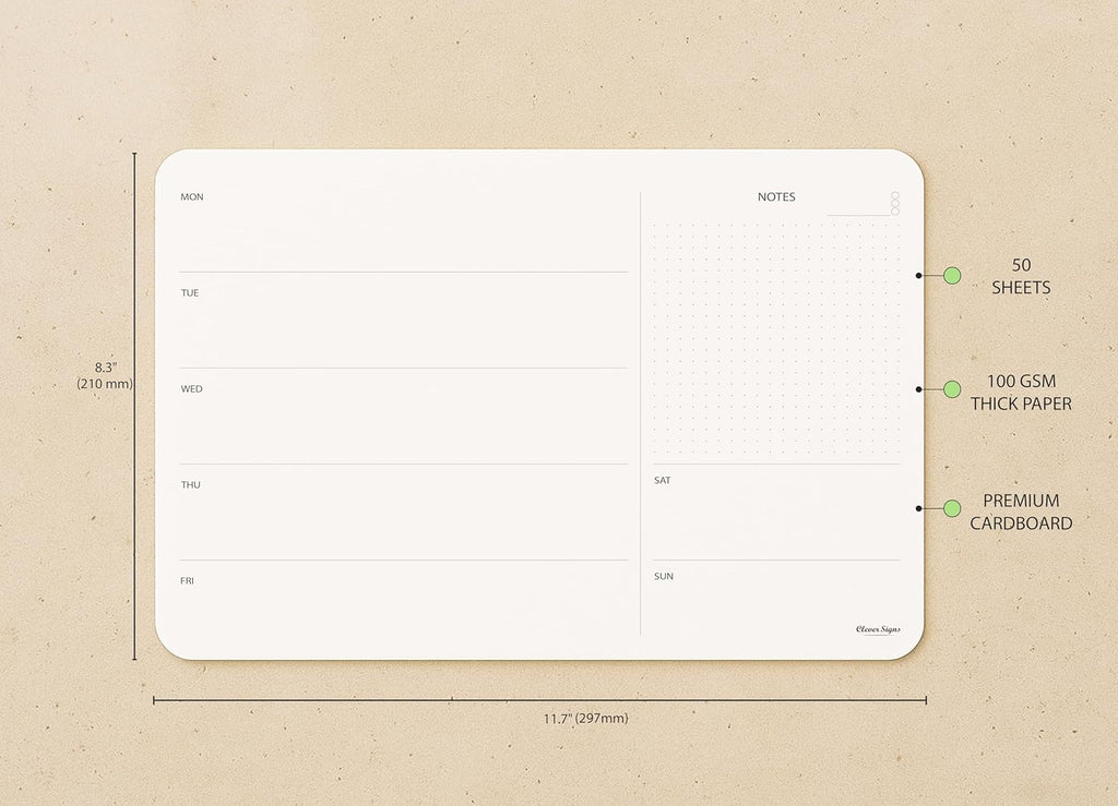 Weekly Planner Pad, Weekly To Do List Notepad, Tear Off Undated Weekly Planner Notepad, 50 Sheets, A4 Size (8,3" X 11,7"), Premium Thick Paper with Cardboard Back Support, Weekly Desk Planner by CLEVER SIGNS
