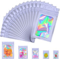 100 Pcs Mylar Bags, Smell Proof Bags Foil Pouch, Holographic Resealable Bags for Small Business, Candy Sample Jewelry Bag Sealable Packaging for Party Favor Food Storage (3x5in-Purple)