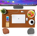 Leather Desk Mat Protector, Office Desk Pad Cable Organizer, Large Mouse Pad, Non-Slip PU Leather Desk Blotter, Laptop Desk Mat Pad, Waterproof Desk Matt Desktop (Brown 13.8" x 23.6")