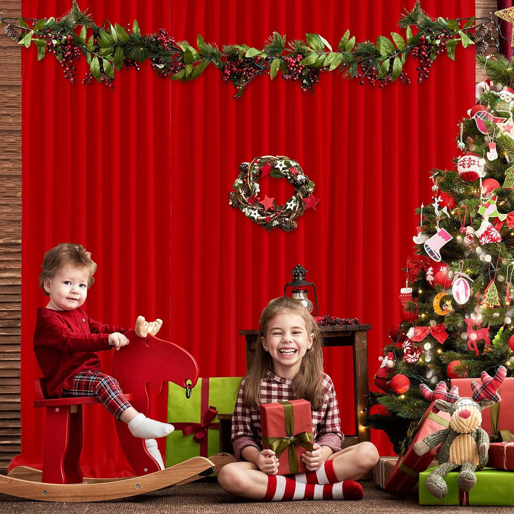 Red Backdrop Curtains 30ft x 10ft: Polyester Photography Backdrop Drapes - Wedding Party Christmas Backdrop Decorations