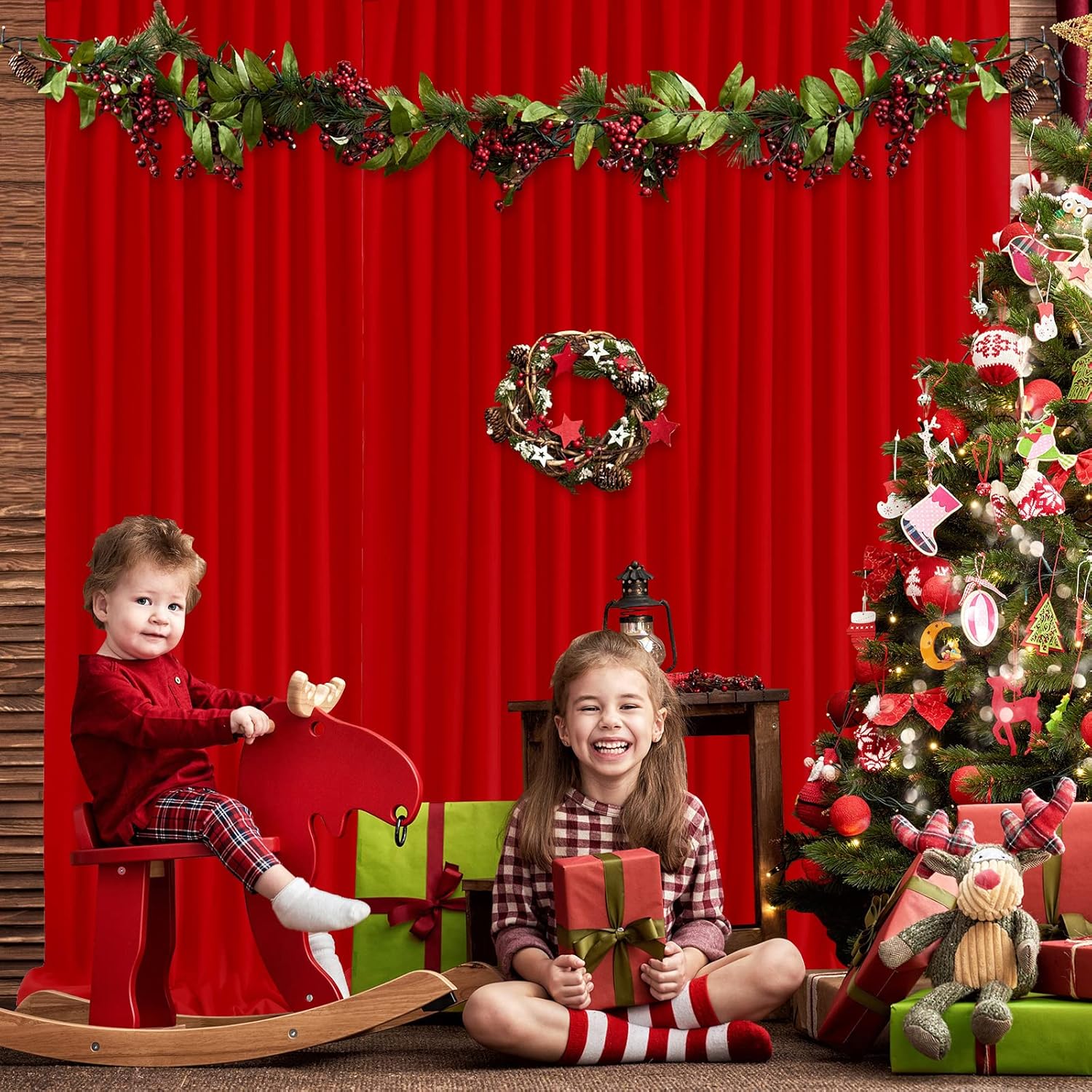 Red Backdrop Curtains 30ft x 10ft: Polyester Photography Backdrop Drapes - Wedding Party Christmas Backdrop Decorations
