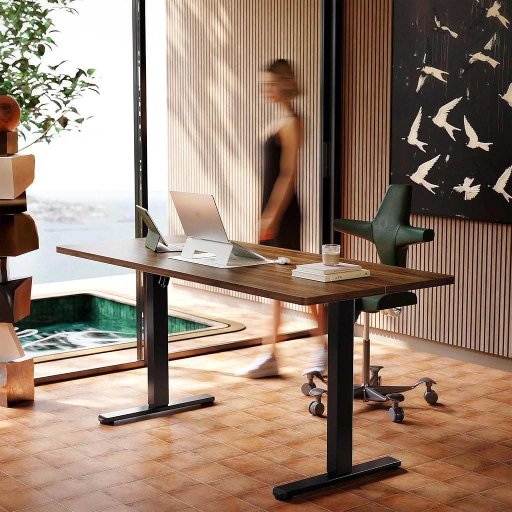 HUANUO 63 x 28 inch Electric Standing Desk Adjustable Height, 4 Memory Height Settings, Sit Stand Up Desk for Home Office & Computer Workstation, Black Walnut