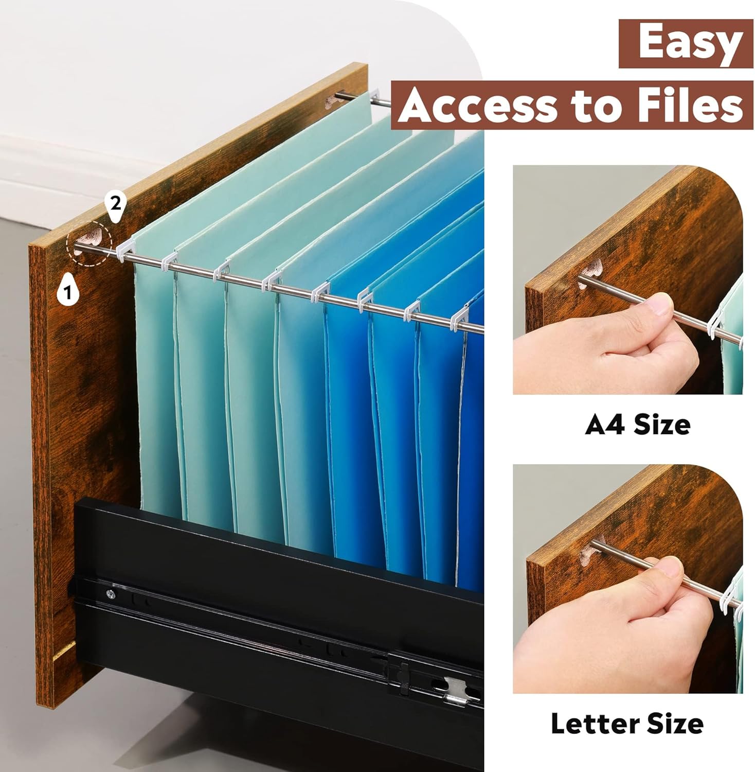 DEVAISE 3 Drawer Rolling File Cabinet with Lock, Wood Filing Cabinet fits Letter / A4 Size for Home Office, Rustic Brown