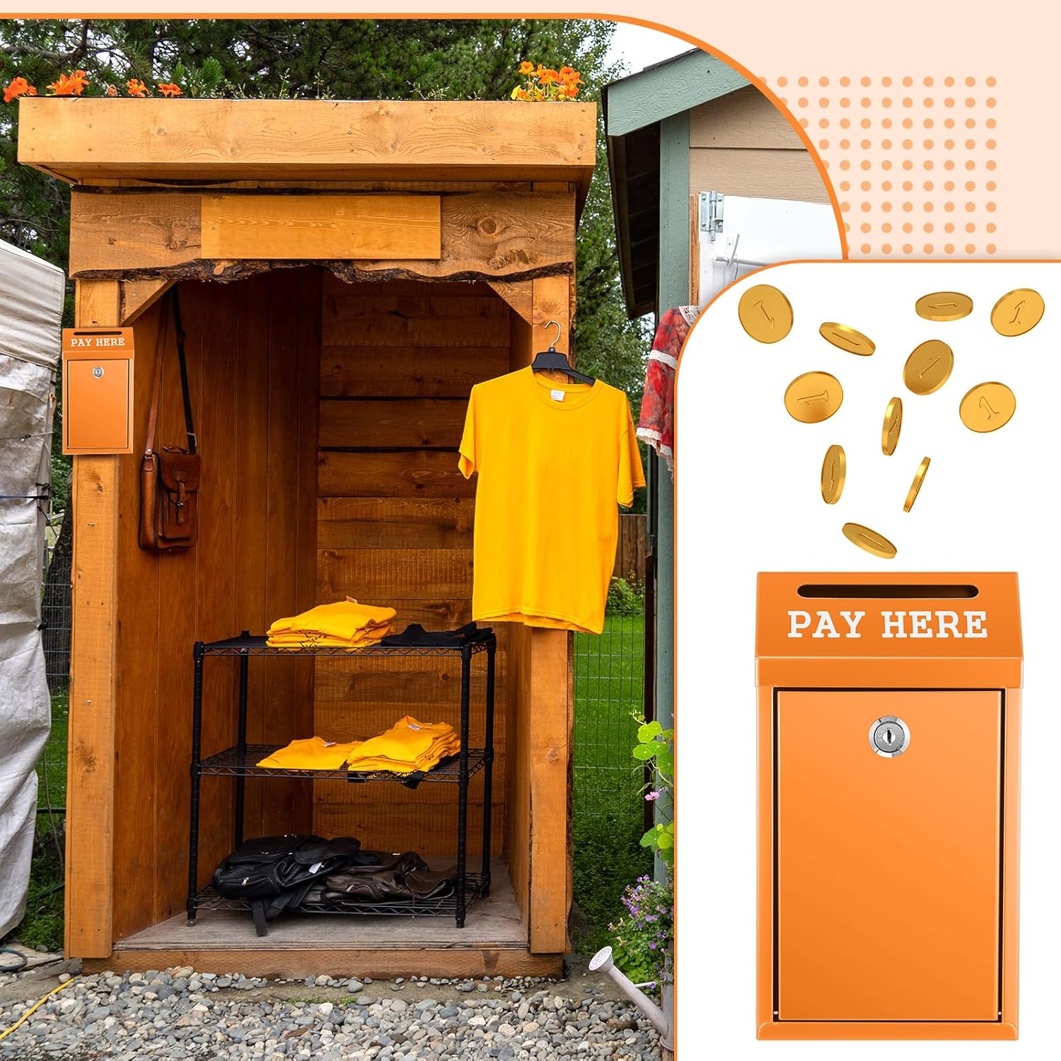 Safe Cash Box Money Collection Metal Donation Box with Lock Wall Mount Pre Drilled Mailbox Delivery Ballot for Home Office Outdoor Self Serve Stand(Orange,10.2 x 5.7 x 2.8 Inch)