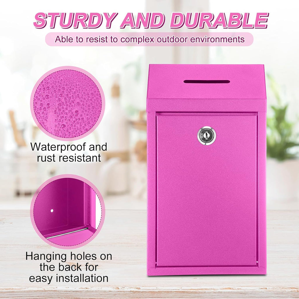 Metal Donation Cash Box Collection Safe Suggestion Box with Lock Wall Mounted Mailbox Delivery Ballot Container for Home Office Outdoor Door