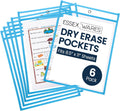 Essex Wares - 6 Pack, Light Blue, Water-Resistant Dry Erase Pocket Document Protectors, 10" Wide x 13.5" Tall - Dry Erase Clear Plastic Sleeves - Reusable & Easy Erase Plastic Invoice Holders