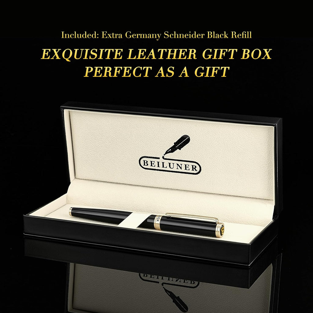 BEILUNER Luxury Rollerball Pen,24K Gold Trim,Noble and Elegant Designs,Schneider Ink Refill, Best Roller Ball Pen Gift Set for Men & Women, Professional, Executive Office, Nice Pens