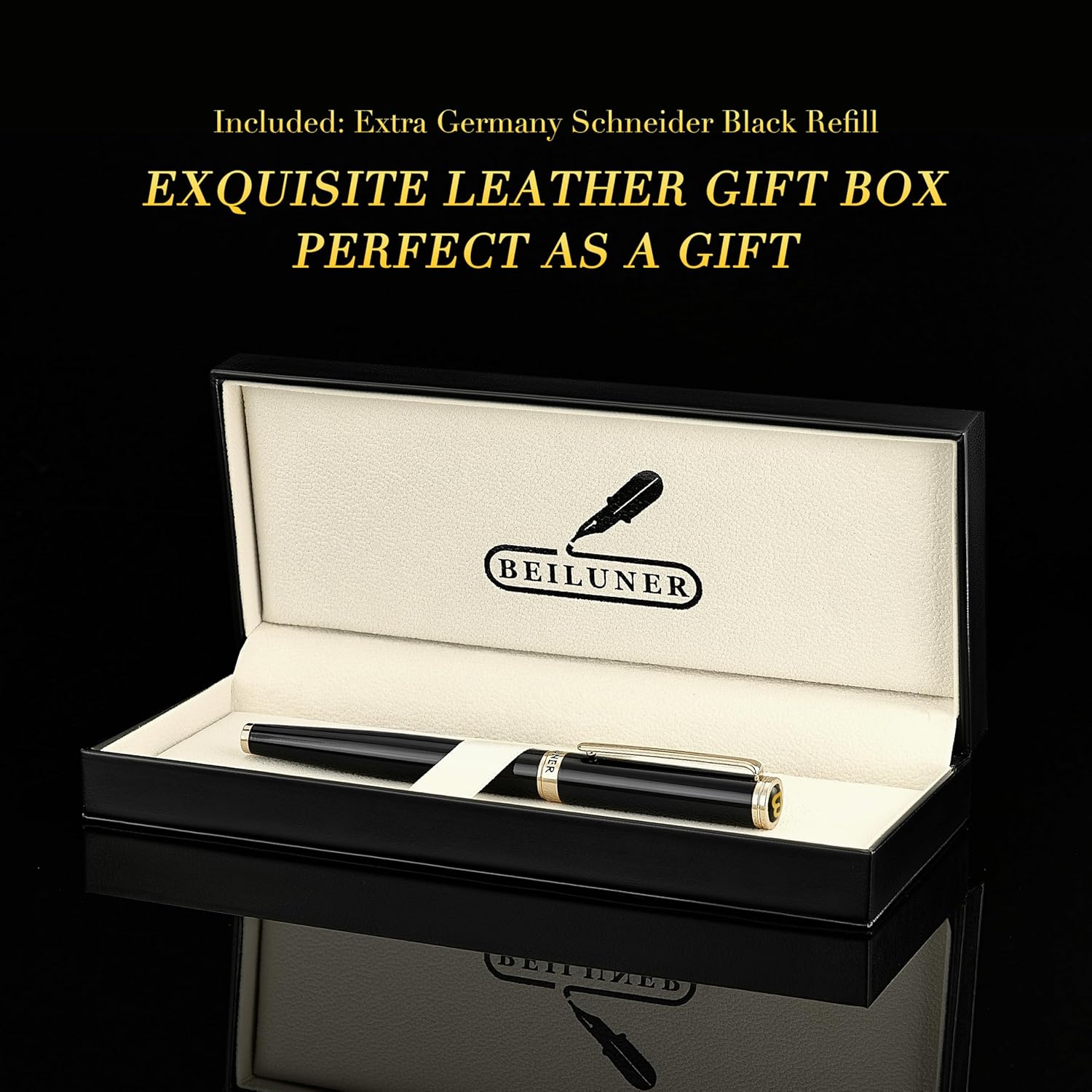 BEILUNER Luxury Rollerball Pen,24K Gold Trim,Noble and Elegant Designs,Schneider Ink Refill, Best Roller Ball Pen Gift Set for Men & Women, Professional, Executive Office, Nice Pens