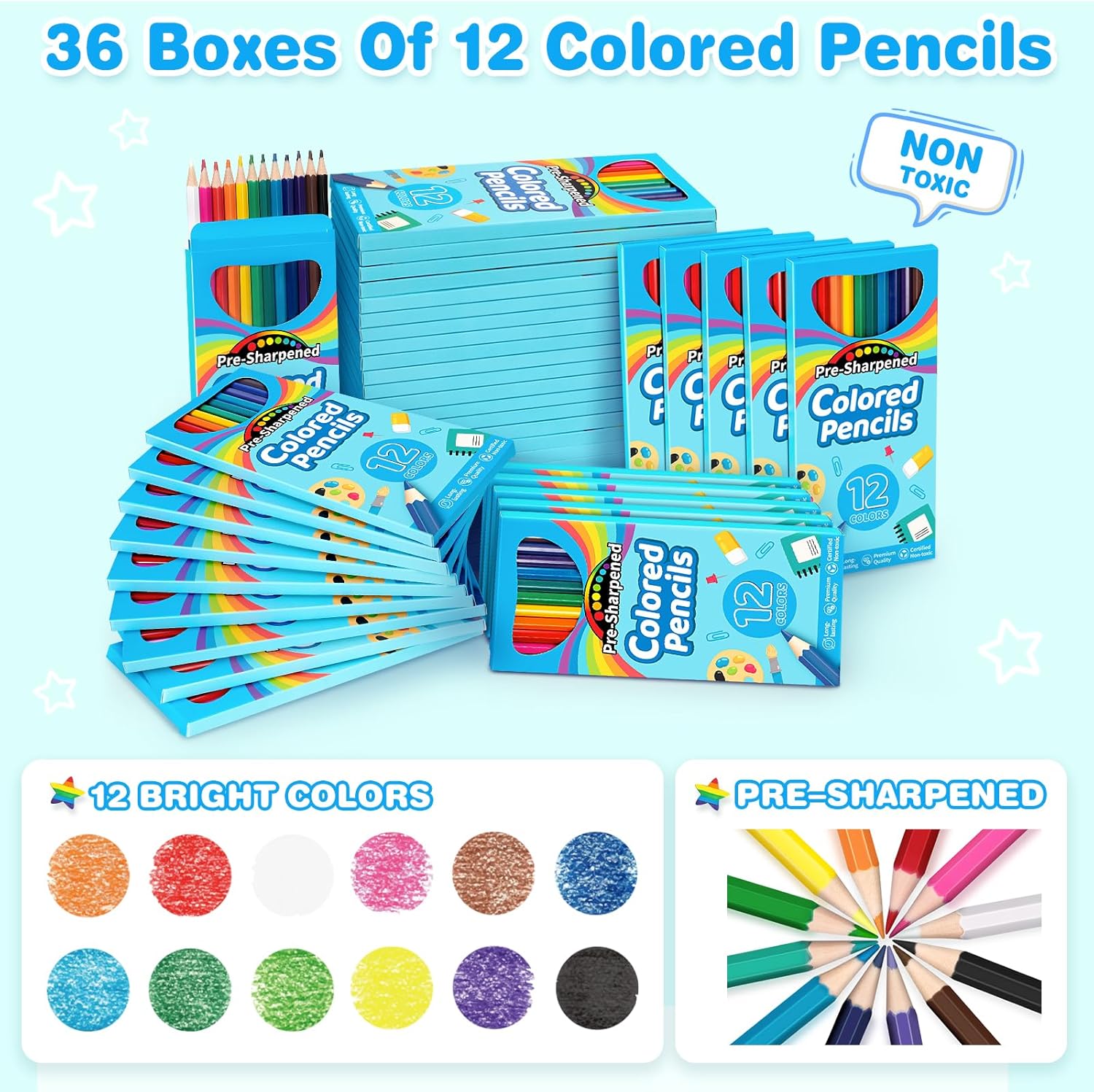 Jumlys 432 Count Colored Pencils Bulk for Kids, 36 Packs Pre-sharpened Coloring Pencils in 12 Colors, Bulk School Supplies for Teachers, Ideal Back to School Supplies & Classroom Prizes