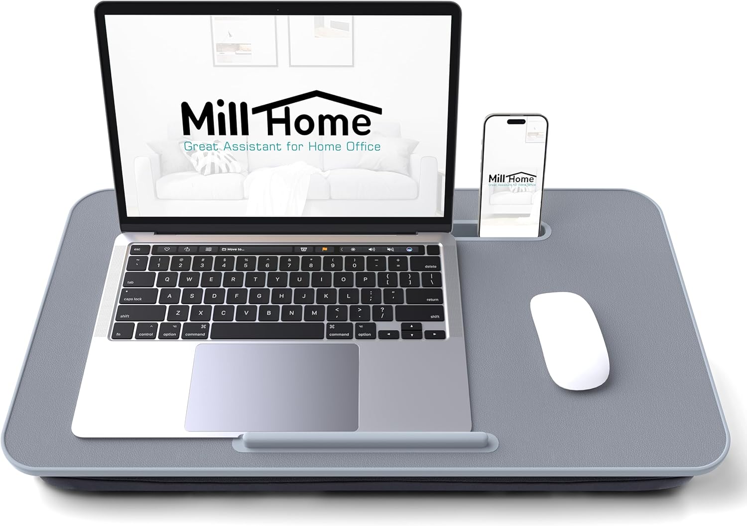 Lap Desk, Lap Desk with Cushion, Fits up to 17 inch Laptop, Pillow Designed, Portable Laptop Stand with Tray, Pad & Phone Holder, Home Office for Bed/Couch/Car/Reading/Writing, MillHome (Gray)