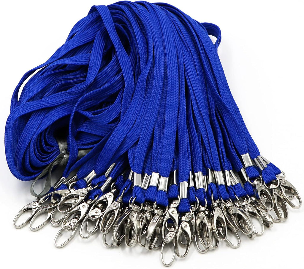 100 Pack Lanyards Bulk Blue Lanyard for Office Id Badges Flat Lanyard with Badge Clip Swivel Hook (100 Pack, Blue)
