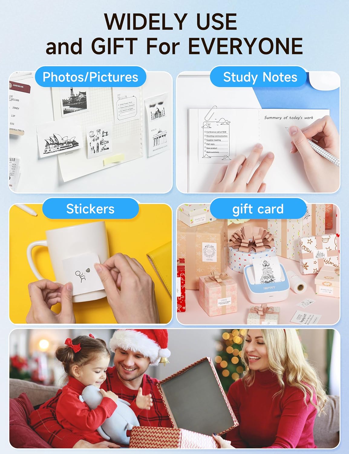 iDPRT Portable Sticker Maker Machine with 1 Roll Sticker Paper, Mini Printer Efficiently and Quickly, Thermal Printer for Study Notes, Pictures, DIY, Label, Free App with Multiple Templates,Blue