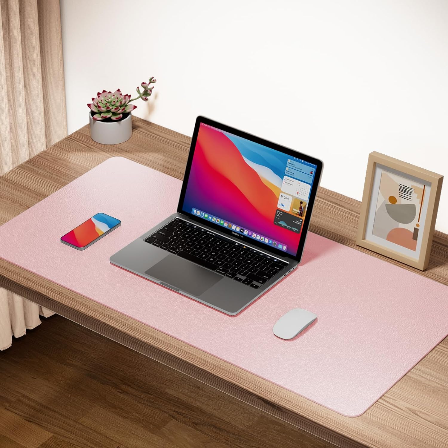 Boutilon Leather Desk Pad Protector,Non-Slip Mouse Pad,Laptop Desk Pad,Office Mouse Mat,Waterproof Leather Desk Blotter,Desk Writing Pad for Office and Home (S-Light Pink,24"x 14")