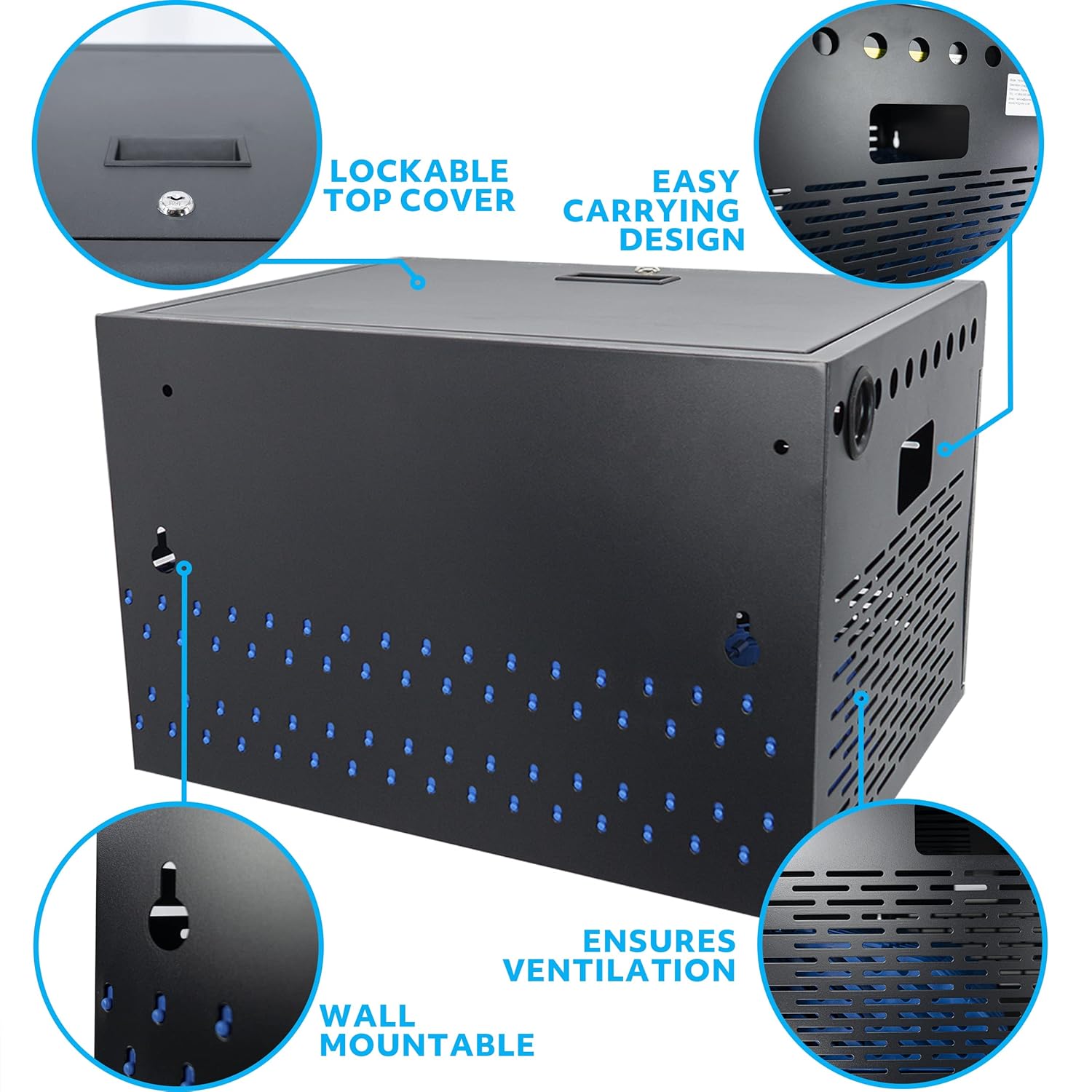 POCHAR 16-Unit Charging Cabinet for Laptops & Tablets - Locking Laptop Storage Box with Cable Management, Charger Storage, and Ground Protection for Classroom, Library, and Office (Black)
