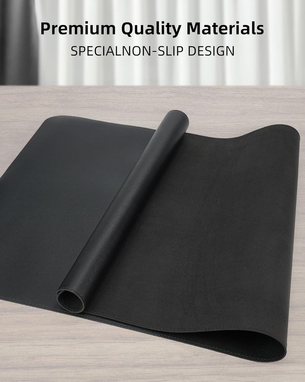 Leather Desk Pad Protector - 48" x 17" Non-Slip PU Leather Large Mouse Pad, Waterproof Desk Blotter Mat for Office and Home (Black)