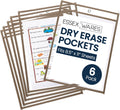 Essex Wares - 6 Pack, Tan, Durable Water-Resistant Dry Erase Pocket Document Protectors, 10" Wide x 13.5" Tall - Dry Erase Clear Plastic Sleeves - Reusable & Easy Erase Plastic Invoice Holders