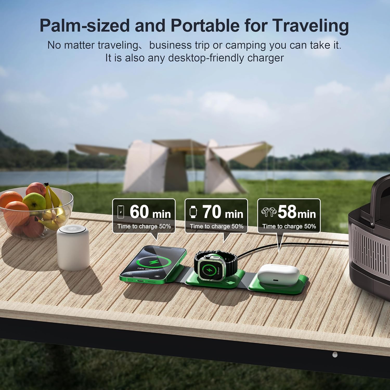 UCOMX 3 in 1 Charging Station for Multple Devices,Foldable 3 in 1 Wireless Charger for Travel,Nano Wireless Charging Station for iPhone16 15 14 13 12 Pro Max/Watch 10 9 8 7 6 5 4 3 Ultra/AirPod Pro