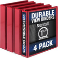 Samsill Durable 1.5 Inch Binder, Made in the USA, Round Ring Customizable Clear View Binder, Red, 4 Pack (MP48453)