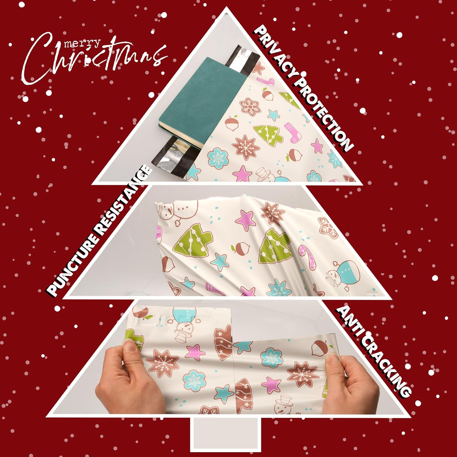 Christmas Poly Mailer 10x13 Inch 100 Pcs, Waterproof Shipping Bags for Clothing, Tear-Resistant Mailier Bags, Strong Mailing Bags with Self-Seal - Christmas Elements Printed