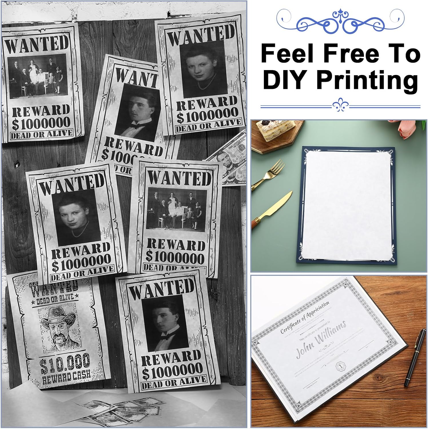 Epakh 150 Pcs Old Age Parchment Paper 8.5 x 11 Inch Standard Letter Vintage Colored Old Parchment Semblance Double Side Printing Paper (Blue)