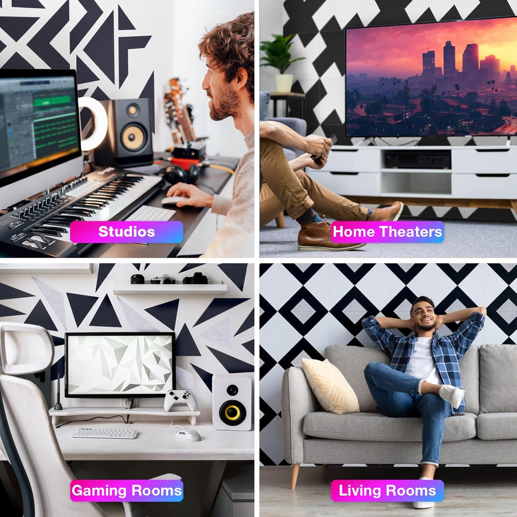 18 Pack Self-Adhesive Acoustic Panels, 12"x 12"x 0.4" Sound Absorbing Panels, High Density Square Sound Proof Noise Dampening Panels for Walls Home Studio Office, Triangle Cutting Style, White