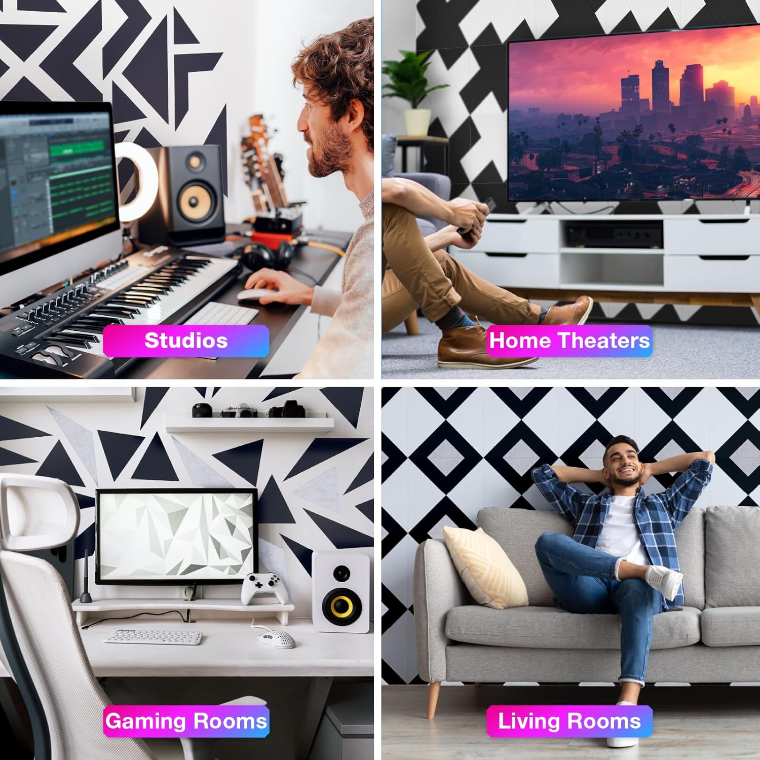 18 Pack Self-Adhesive Acoustic Panels, 12"x 12"x 0.4" Sound Absorbing Panels, High Density Square Sound Proof Noise Dampening Panels for Walls Home Studio Office, Triangle Cutting Style, Silver Gray