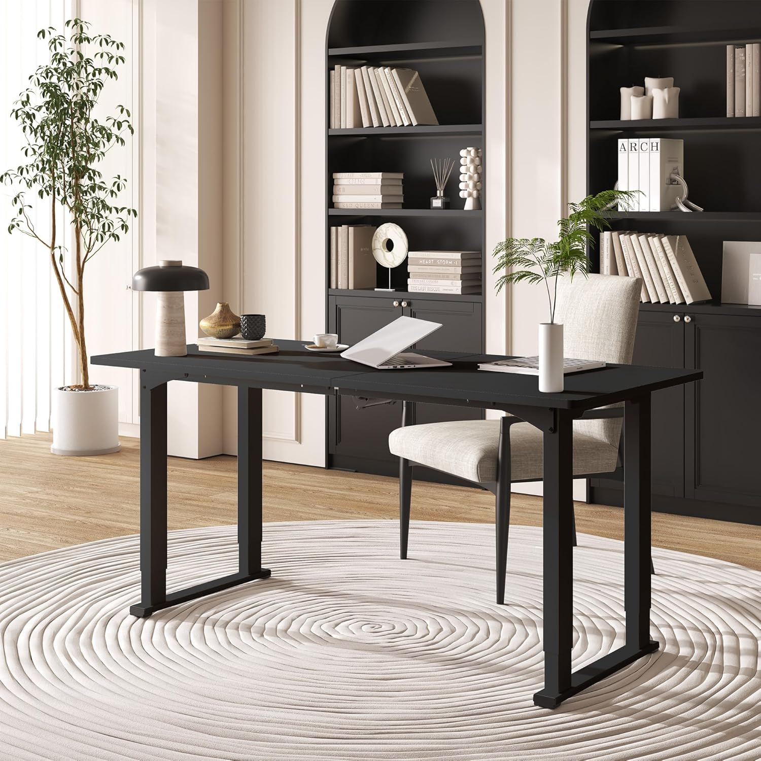 4 Legs Standing Desk, Large 63x28 Inches Electric Adjustable Height Desks with Splice Board, Stand Up DesksHome Office Computer Workstation, Black