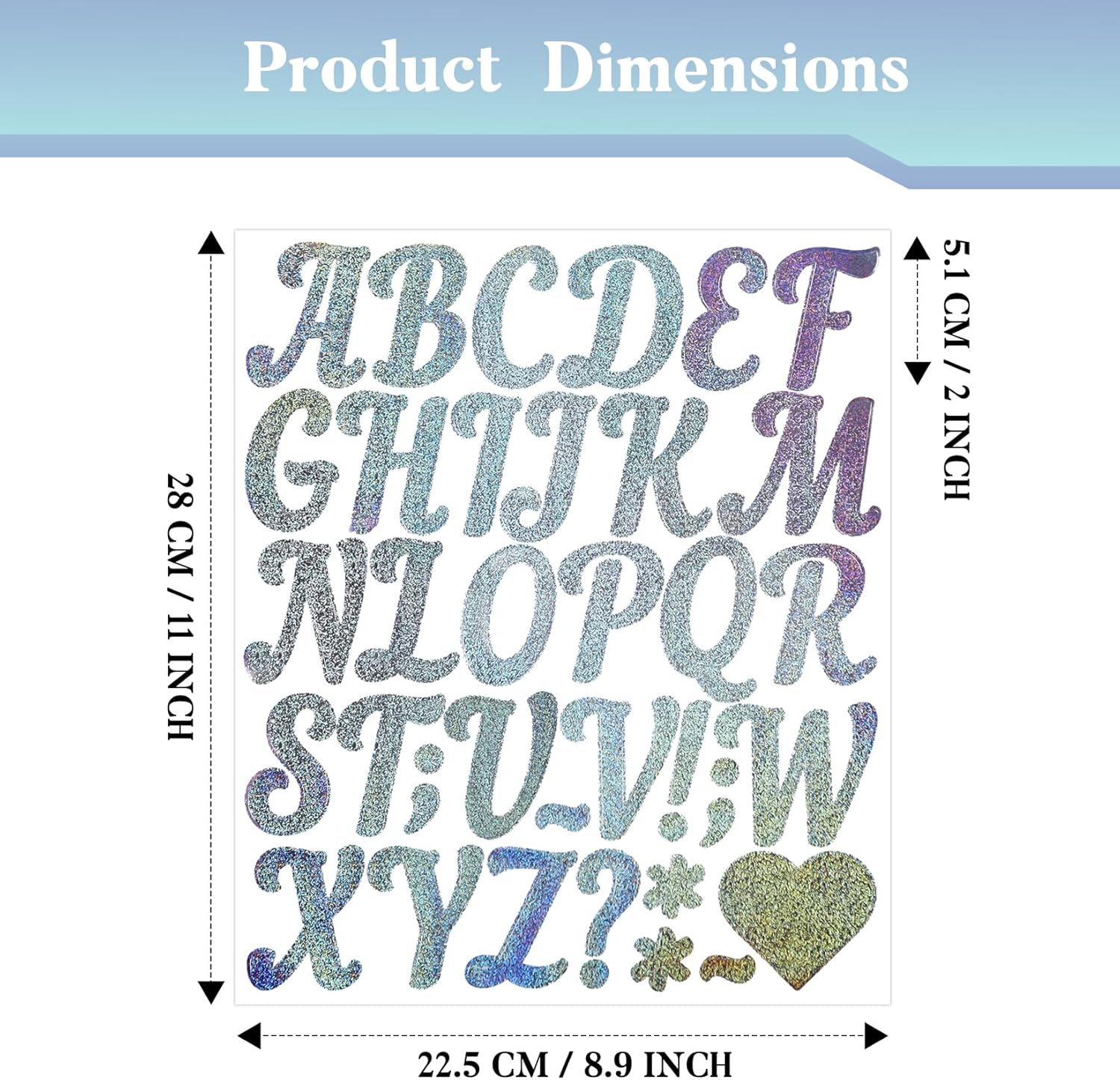Glitter Letter Stickers,10 Sheets 2 Inches Self-Adhesive Vinyl Letters Alphabet Sticker Decals for Scrapbook,Door,Mailbox,Bulletins Boards - Silver