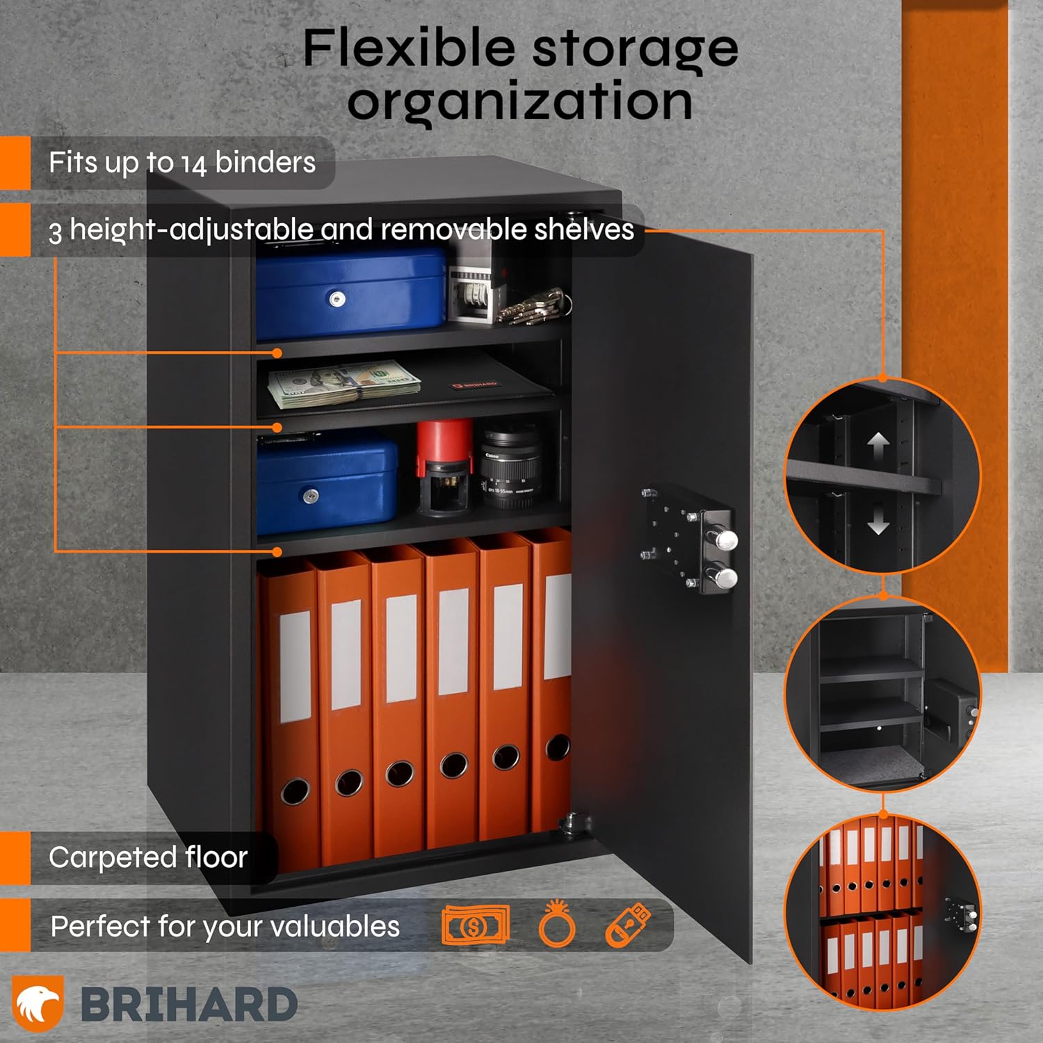 Business XXL Key Lock Safe 28.74"H x 15.75"W x 14.17"D with Fireproof A4 Bag, Large Office Safe 3.6 Cubic Feet for Documents A4 with 3 Height-Adjustable Shelves for Money & Jewelry