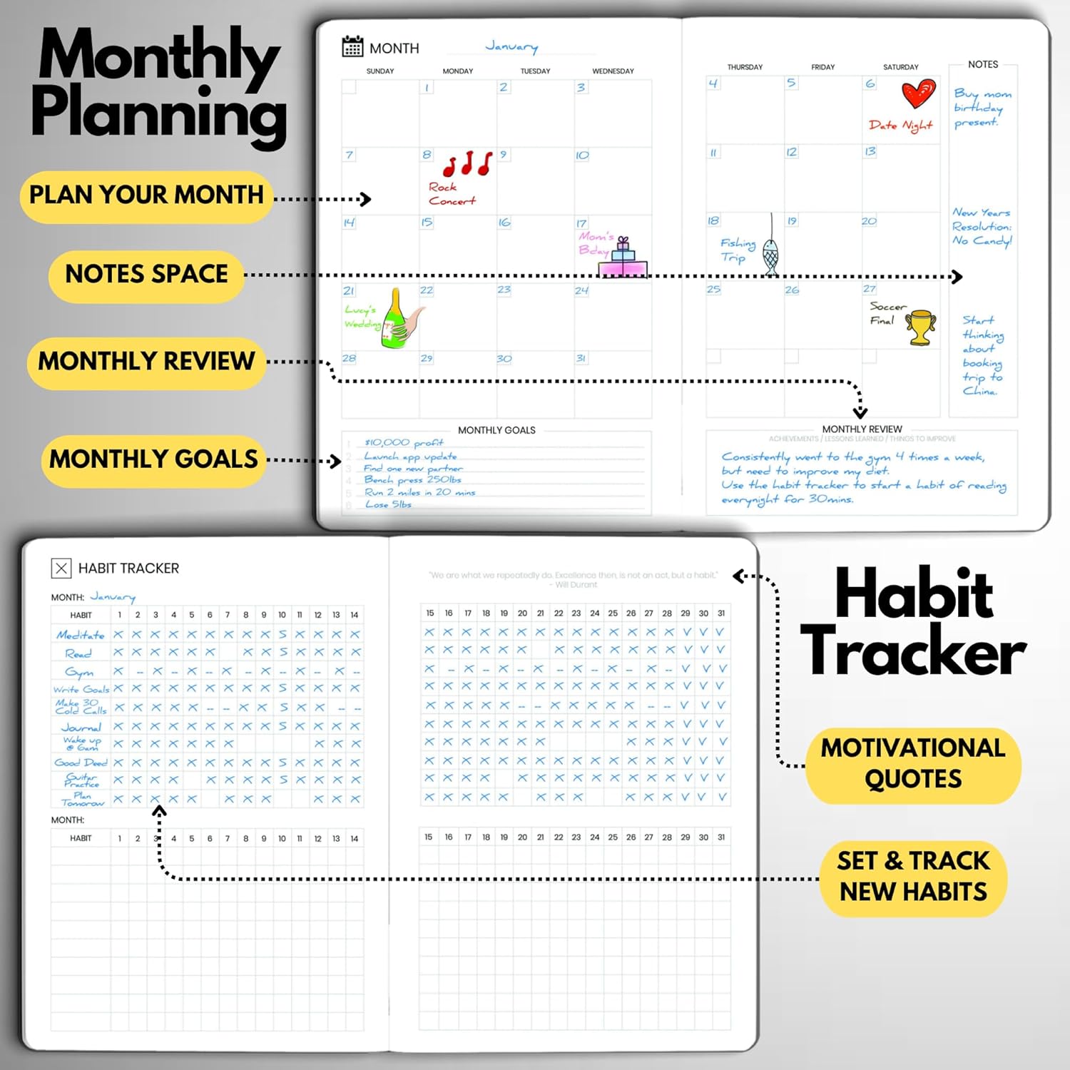 Undated Daily Planner – 6-Month A5 Productivity Organizer with Full Page Per Day, Hourly Schedule, Goal Setting, Habit Tracker, Weekly & Monthly Pages – Hardcover Time Management Notebook (Gray)