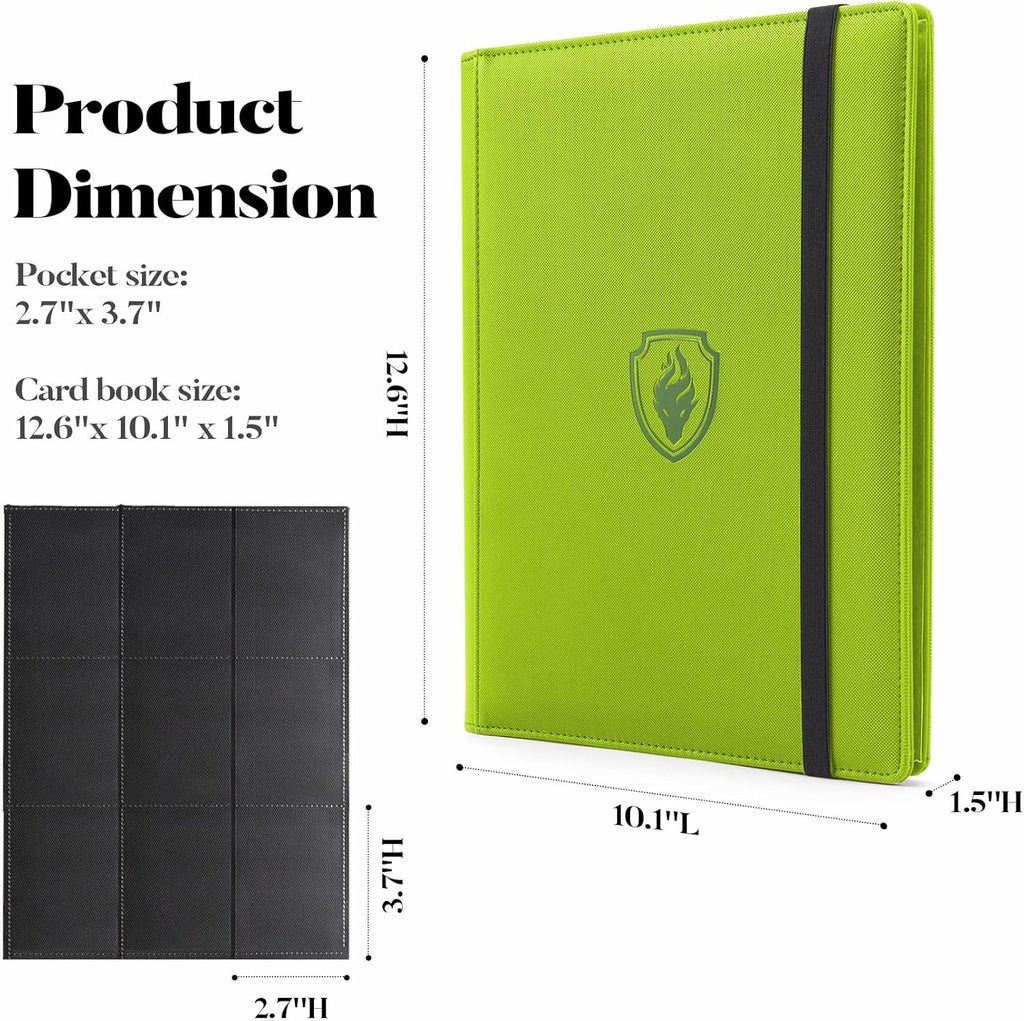 Premium Card Binder 9 Pocket, Fabmaker PU Cover Trading Card Binder for 360 Cards, Sturdy Card Collection Album, Card Holder Folders for YuGiOh, MTG, TCG, Game Cards & Sports Cards, Green