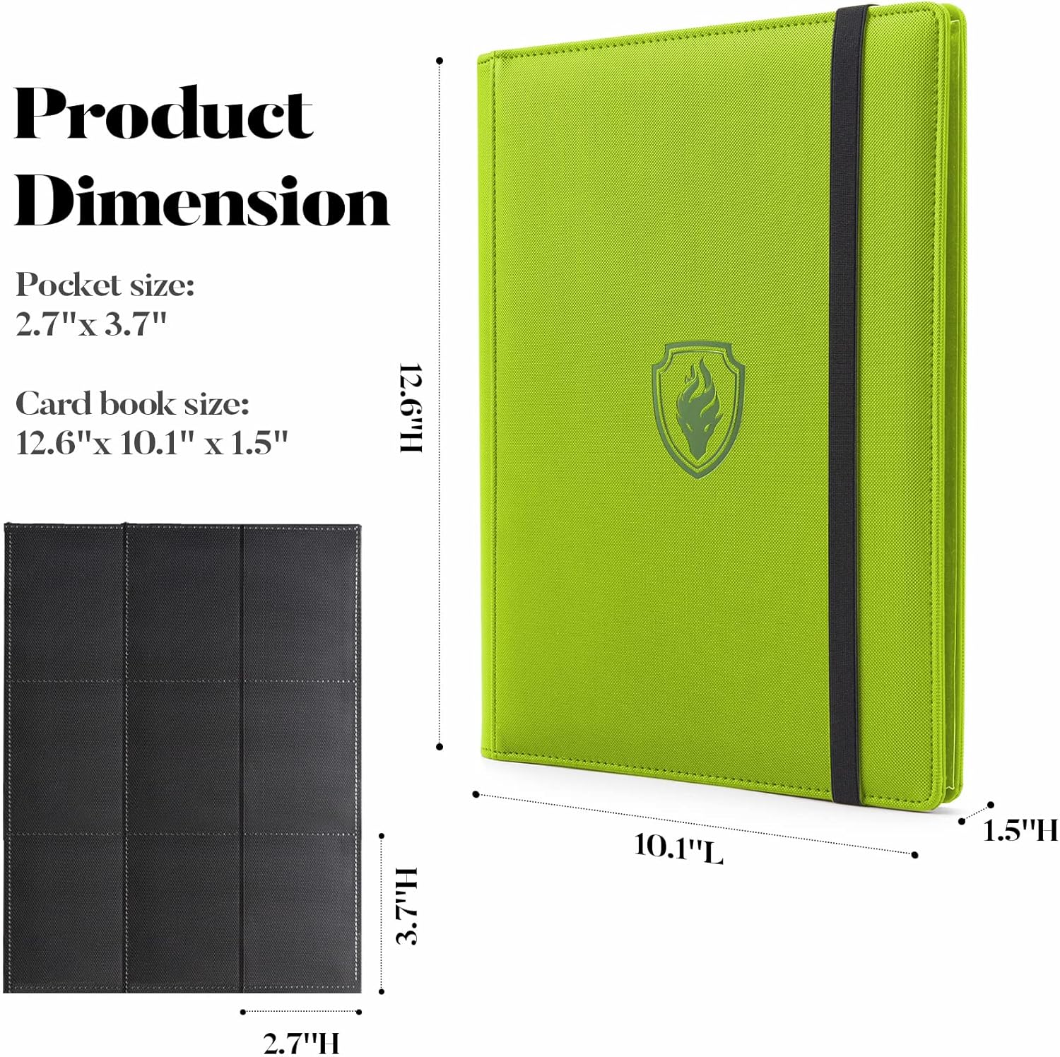 Premium Card Binder 9 Pocket, Fabmaker PU Cover Trading Card Binder for 360 Cards, Sturdy Card Collection Album, Card Holder Folders for YuGiOh, MTG, TCG, Game Cards & Sports Cards, Green