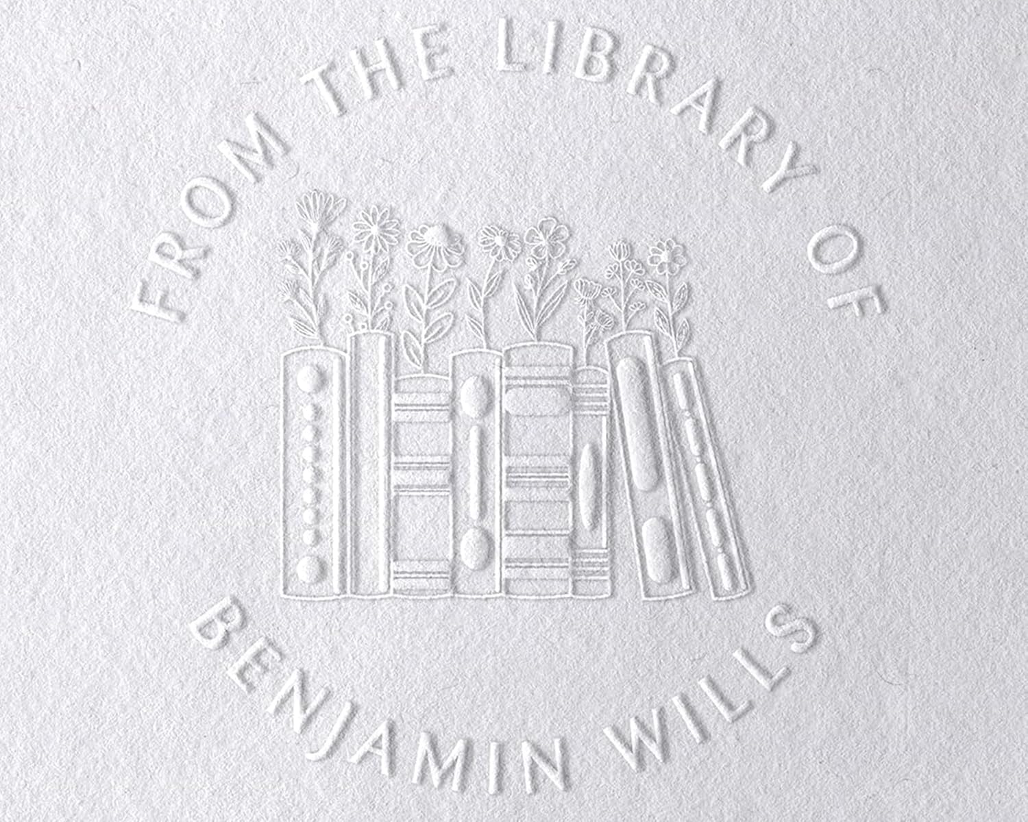 Book Embosser Personalized from The Library of | Ex Libris | Floral Stamper | Custom Library Stamps | Monogram Self-Inking Wood Handle (Floral 3)