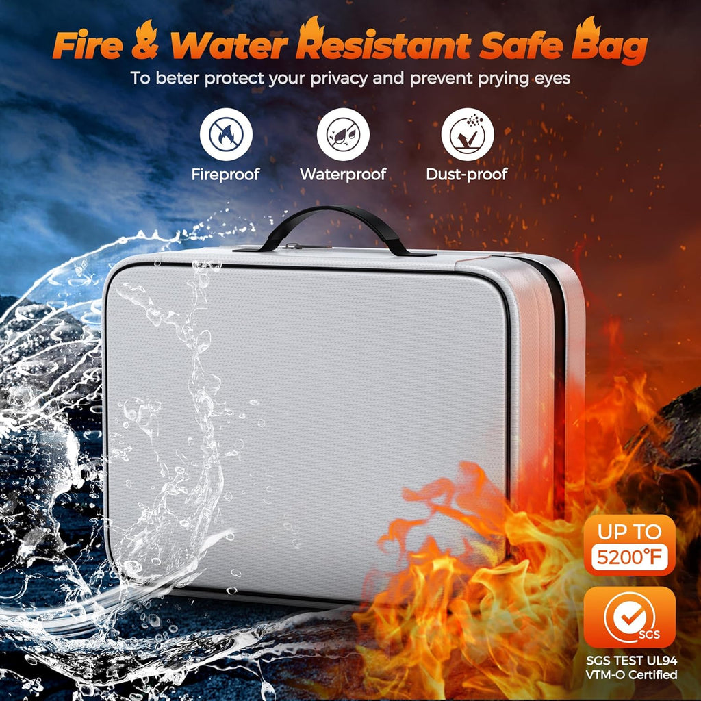 Fireproof Document Bag with lock, Expandable Capacity Document Organizer with Zipper Protection, Fireproof ＆ Waterproof Box for File Storage, Portable Home Travel for Important Documents, Soft Bag