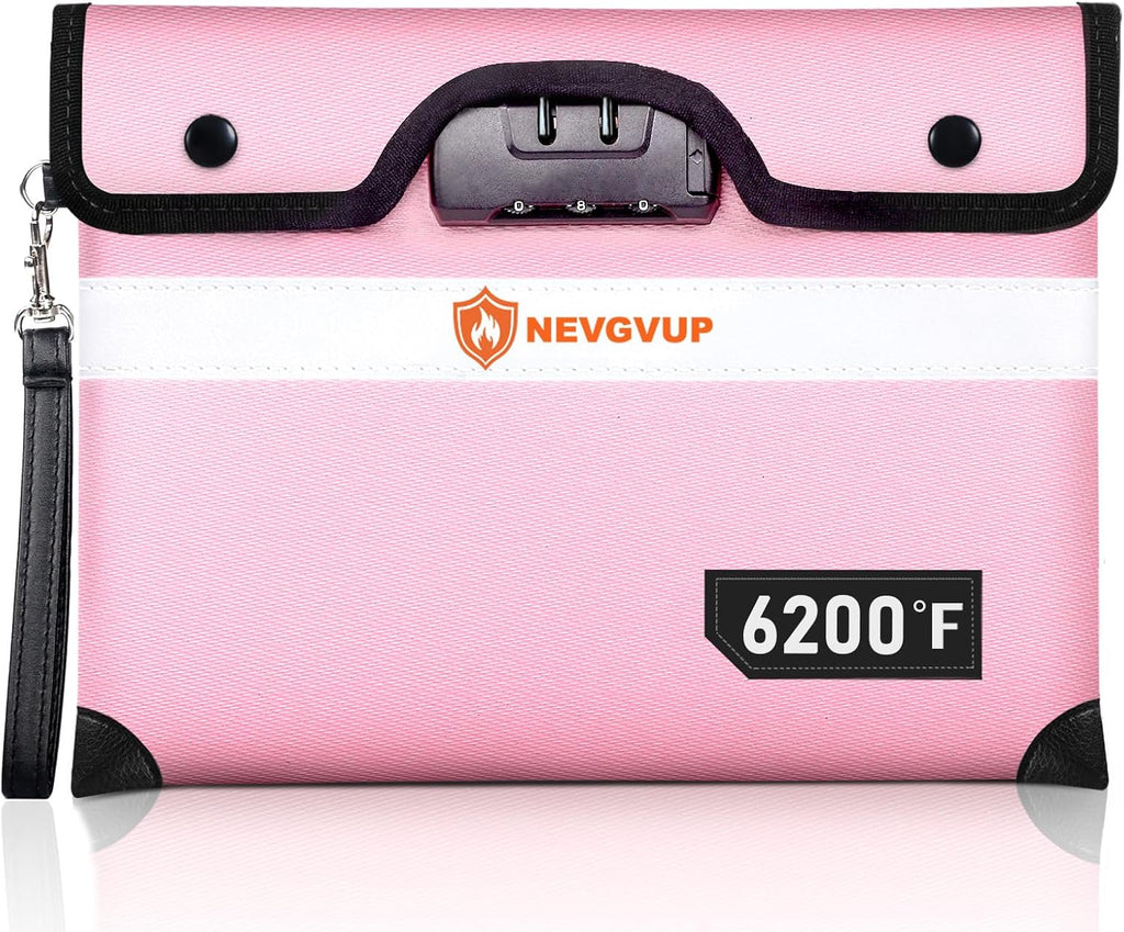 Upgraded 6200°F Fireproof Money Bag with Lock, Fireproof Bag w. Zipper/Reflective Strip, 9 Layers of Heat Insulated Material, Water Resistant Fire Proof Money Bag for Cash, Fire Bag for A5 documents