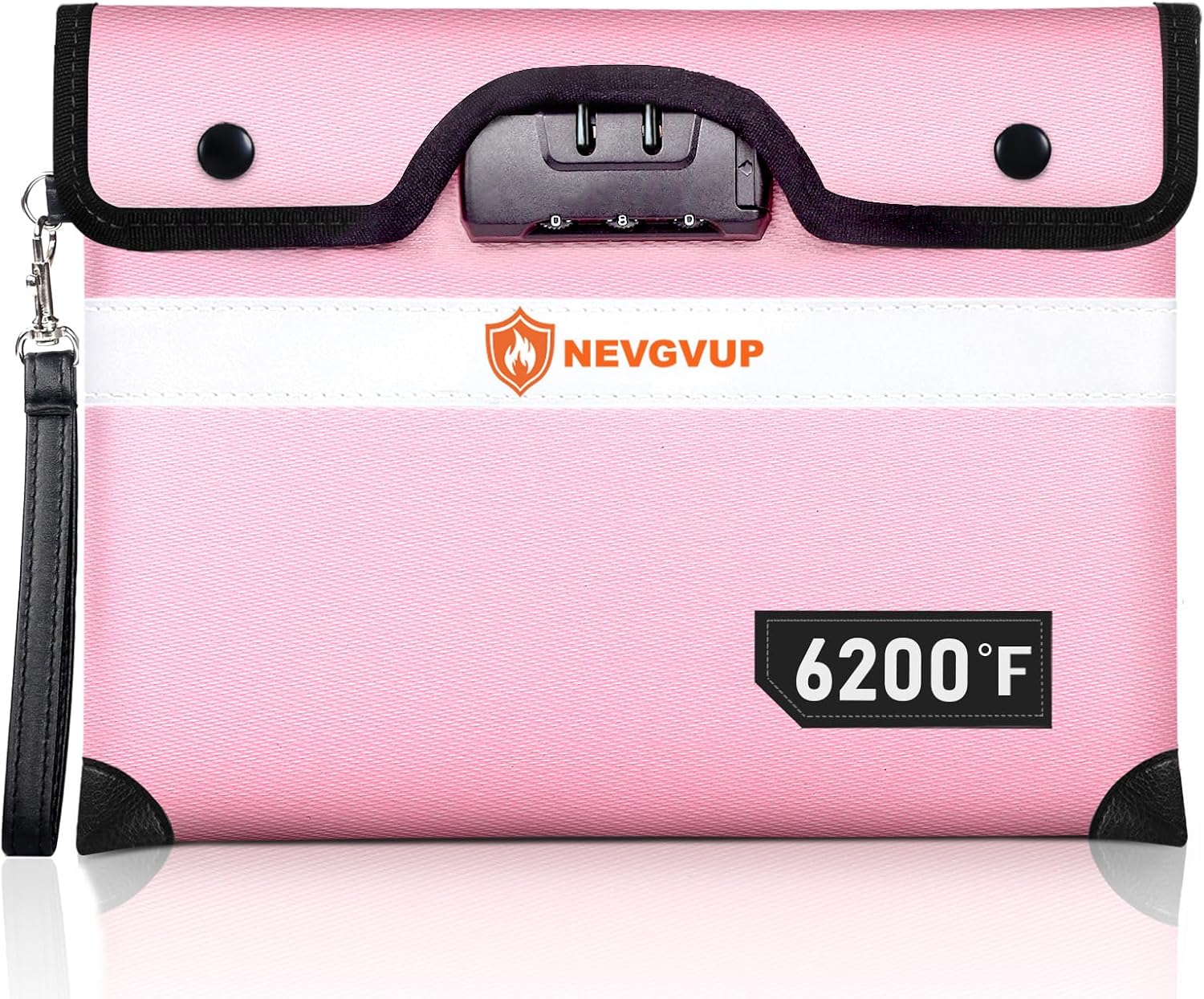 Upgraded 6200°F Fireproof Money Bag with Lock, Fireproof Bag w. Zipper/Reflective Strip, 9 Layers of Heat Insulated Material, Water Resistant Fire Proof Money Bag for Cash, Fire Bag for A5 documents