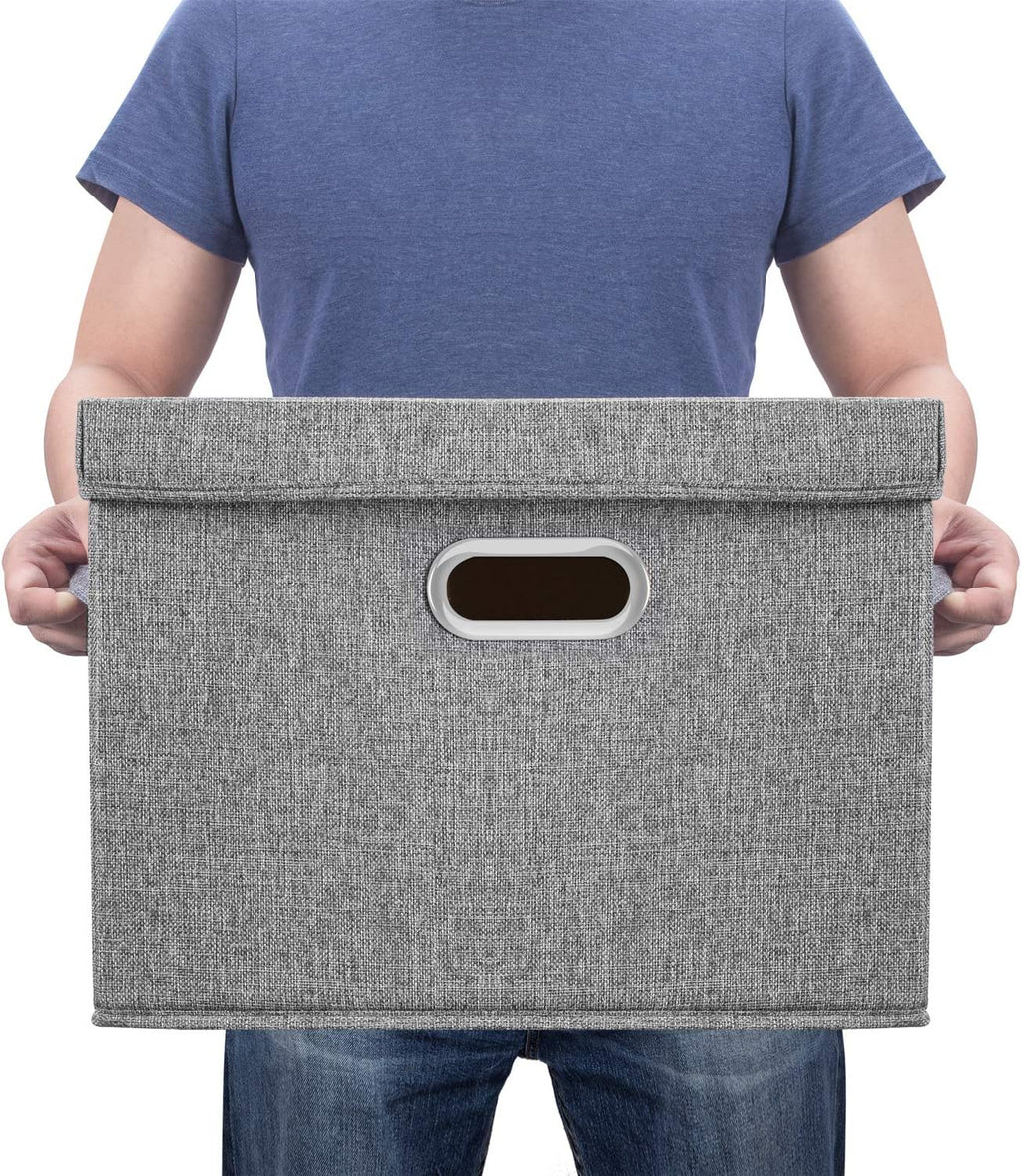 TYEERS Large Storage Bins with Lids, Collapsible, Washable, Fabric Storage Boxes for Organizing, 17.3x11.8x11.4 inches, 3 Pack, Gray