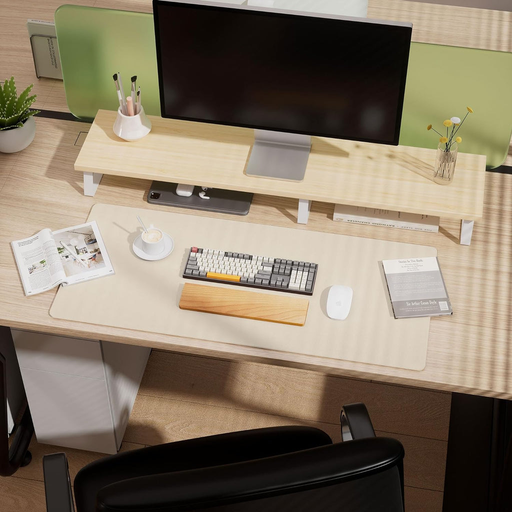 Aothia Dual-Sided Desk Mat - Natural Cork & Leather Desk Protector, Large Mouse Pad, Waterproof Blotter, Writing Pad for Office/Home, Beige (25.6"x13.7")