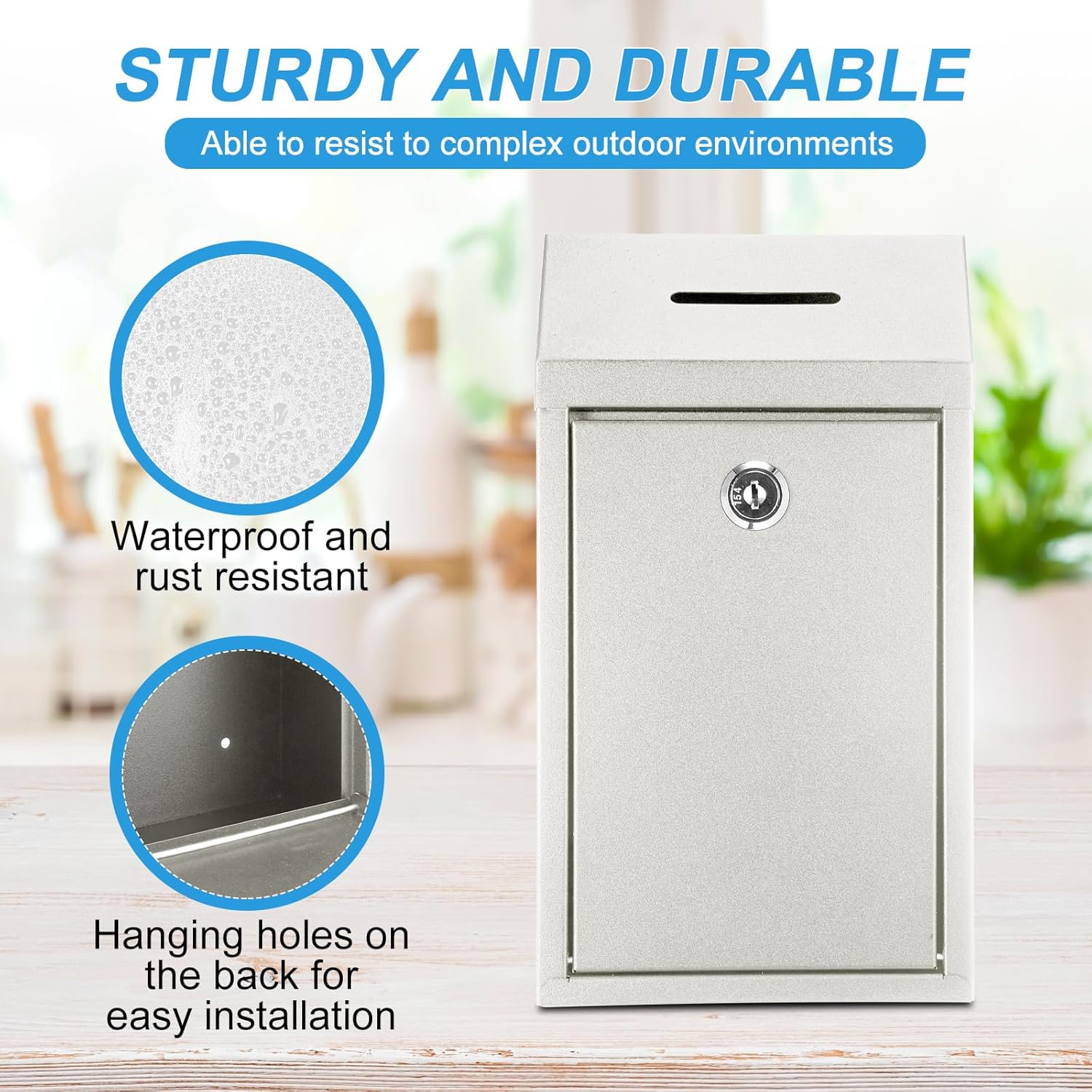 2 Pack Metal Suggestion Boxes with Lock Keys Ballot Donation Boxes with Slot for Fundraising Wall Mounted Mailbox Delivery Container for Home Office Outdoor Door, 10.2x5.7x2.95in(White)