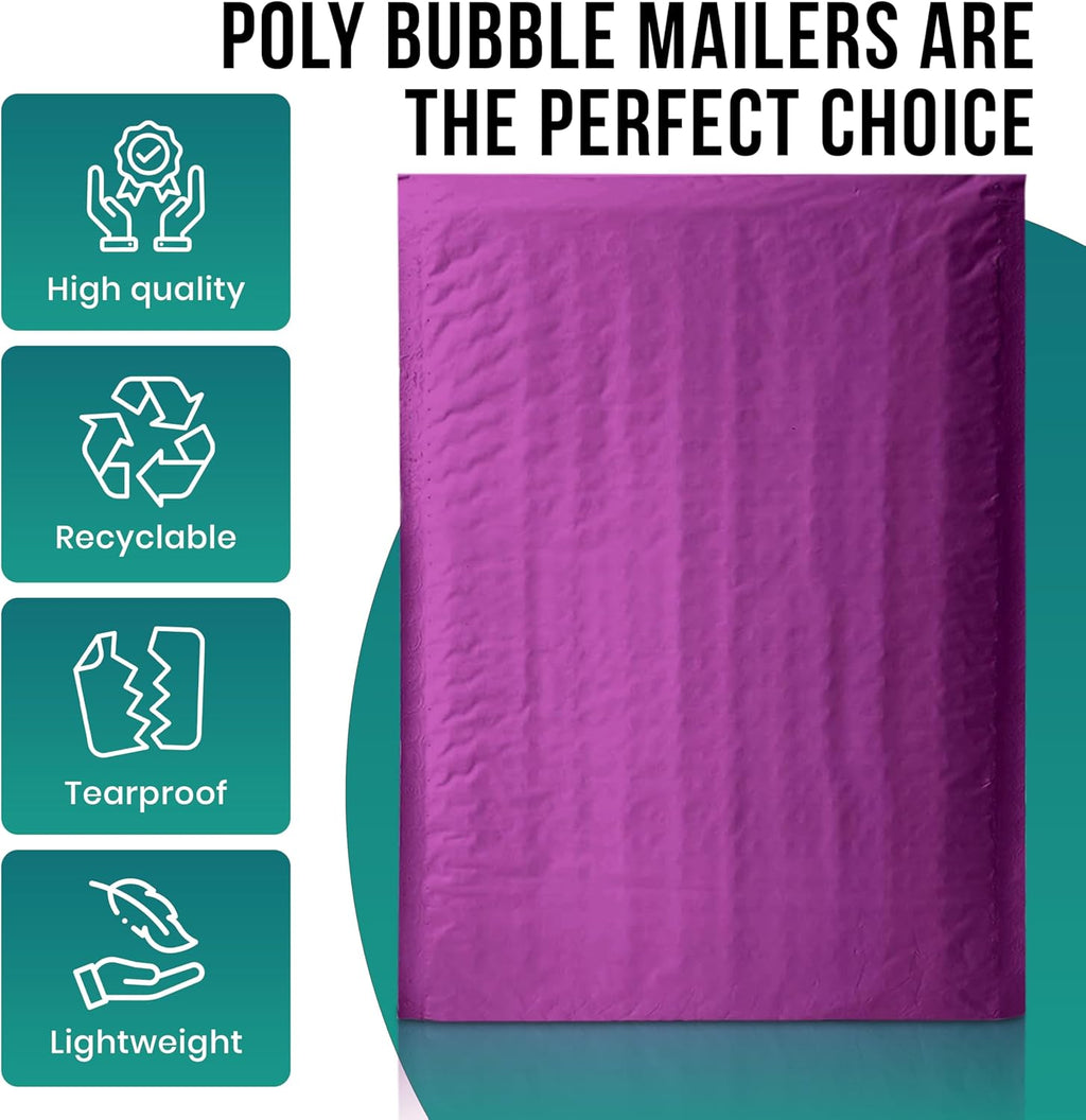 Levex - #0 6" x 10" [5 Pack] Purple Poly Bubble Mailers, Padded Envelope Mailers, Packing Envelope & Mailing Bags for Shipping