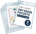 Essex Wares - 6 Pack, Light Gray, Water-Resistant Dry Erase Pocket Document Protectors, 10" Wide x 13.5" Tall - Dry Erase Clear Plastic Sleeves - Reusable & Easy Erase Plastic Invoice Holders