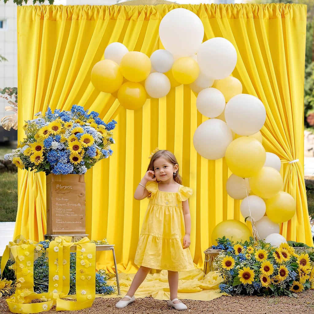 Yellow Backdrop Curtains 4 Panels 5ft x 10ft Lemon Yellow Curtain for Drapes Polyester Wrinkle Free Backdrop Birthday Party Baby Shower Decorations