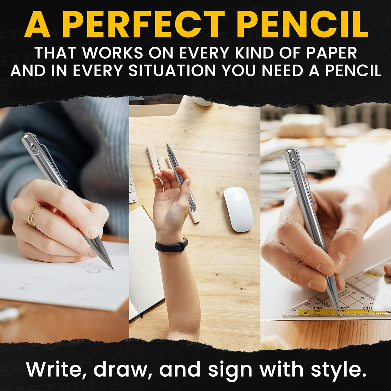BASTION® Luxury Mechanical Pencil, Professional Medium Point Pencil for Birthday Gift includes 20 x 0.77mm Lead Refills - Stainless Steel