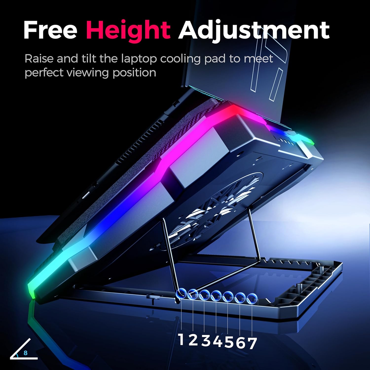 AICHESON Gaming Laptop Cooling Pad with Powerful Cooler Fans, RGB Lighting and Phone Holder for 15-19 inch Laptops and PC Computers