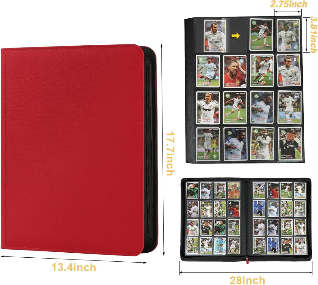 Trading Card Binder 16 Pocket, GERMUN PU Cover Card Binder for 1000+ Cards, Premium Trading Card Holder Folders, Double Sided Pocket Card Album for MTG, TCG (Red)