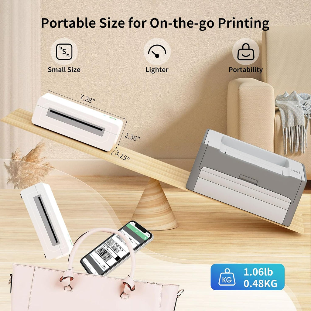 Bluetooth Thermal Shipping Label Printer, 4X6 Inkless Label Machine for iOS, Android, Laptop, Wireless Printer for Small Business, Compatible with Amazon, UPS, Shopify, White