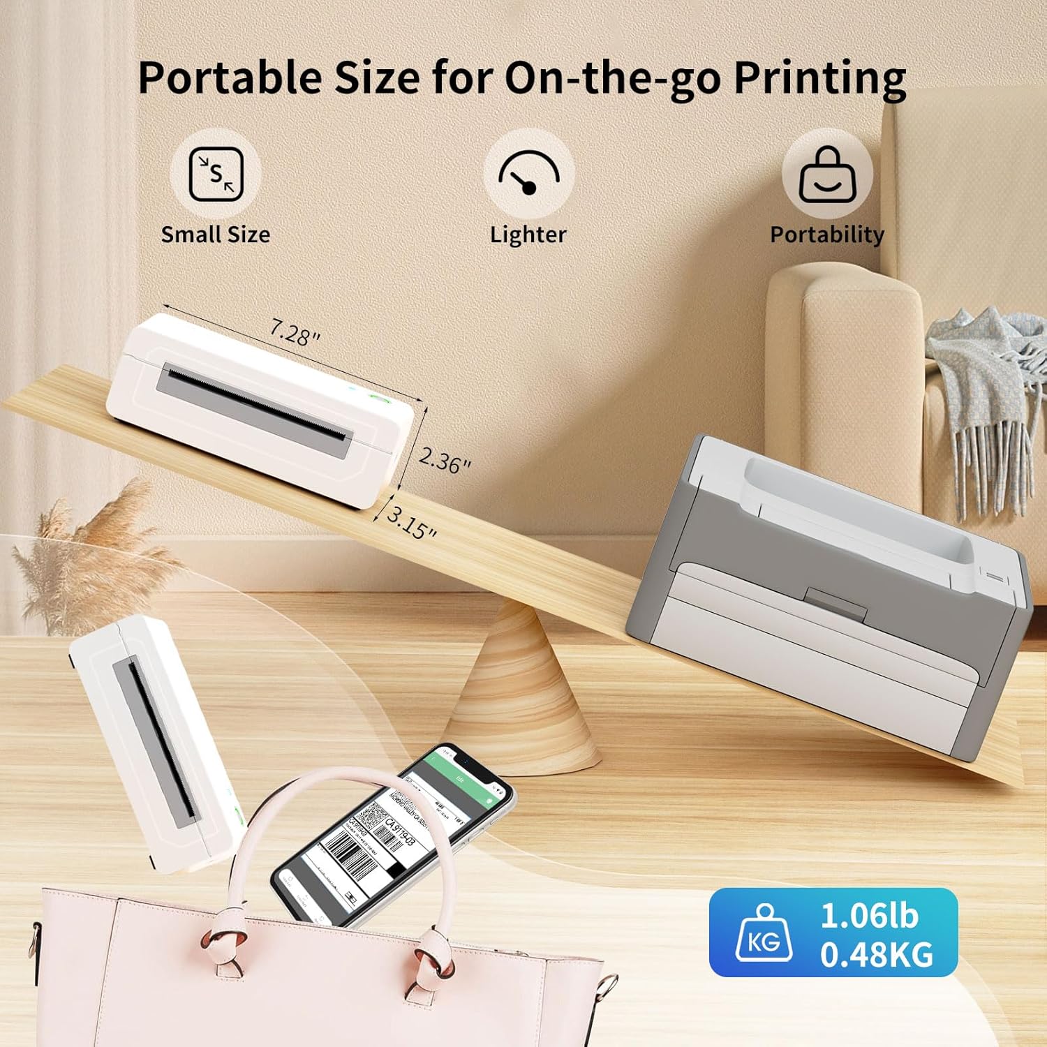 Bluetooth Thermal Shipping Label Printer, 4X6 Inkless Label Machine for iOS, Android, Laptop, Wireless Printer for Small Business, Compatible with Amazon, UPS, Shopify, White